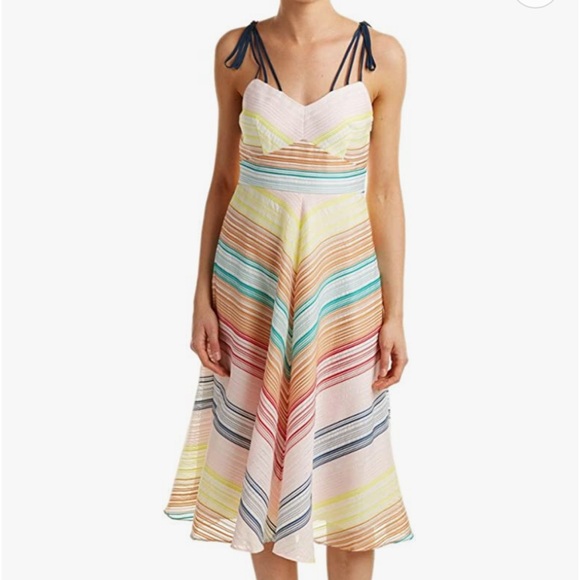 Shoshanna Leia Silk Stripe Organza Special Summer Occasion Prom Midi Sundress